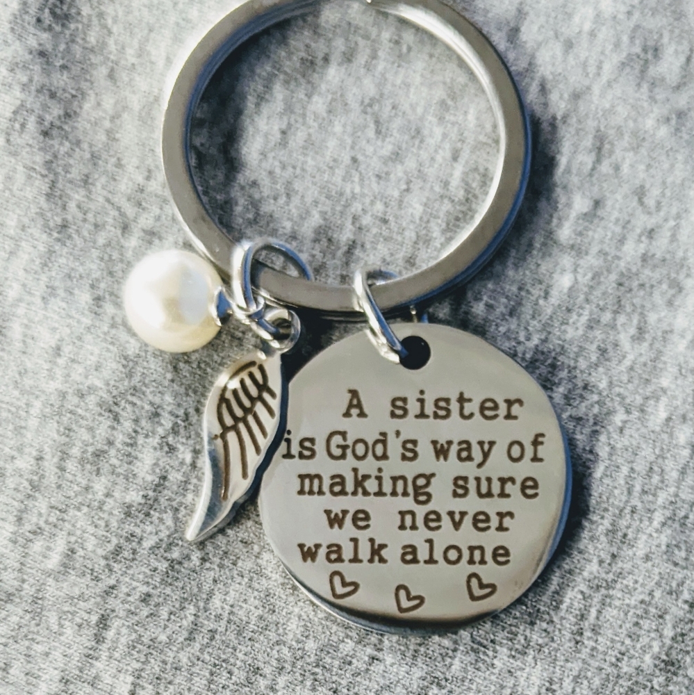 NEW Sisters never walk alone keychain necklace bracelet round silver